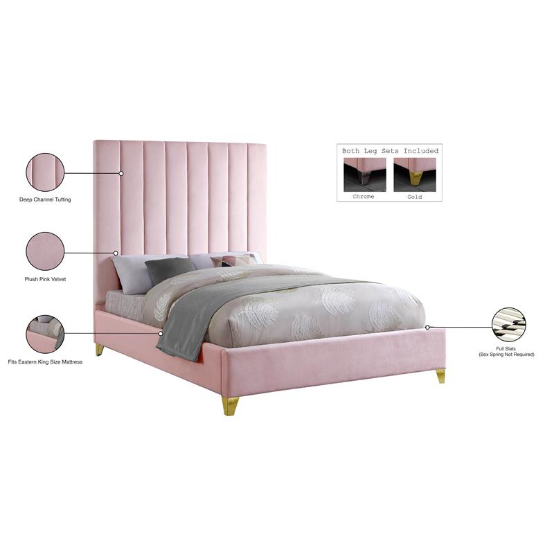 Maklaine Contemporary Rich Velvet King Bed in Pink