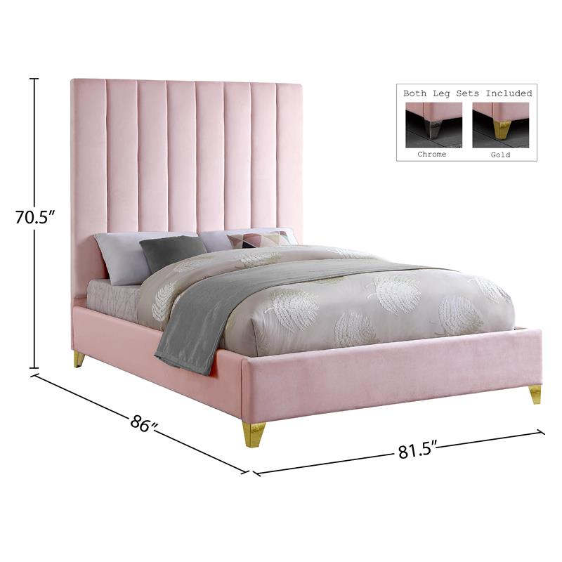 Maklaine Contemporary Rich Velvet King Bed in Pink