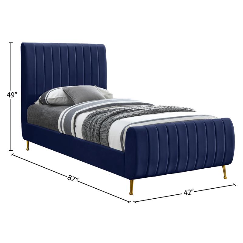 Maklaine Contemporary Upholstery Navy Velvet Twin Bed