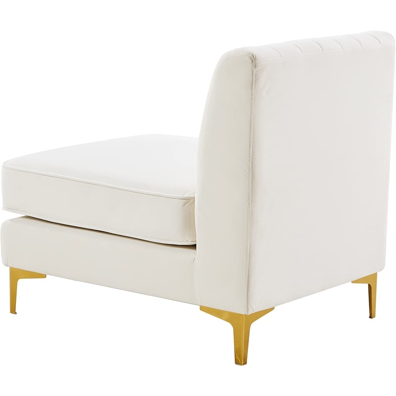 Maklaine Contemporary Velvet Armless Chair with Deep Channel Tufting in Cream