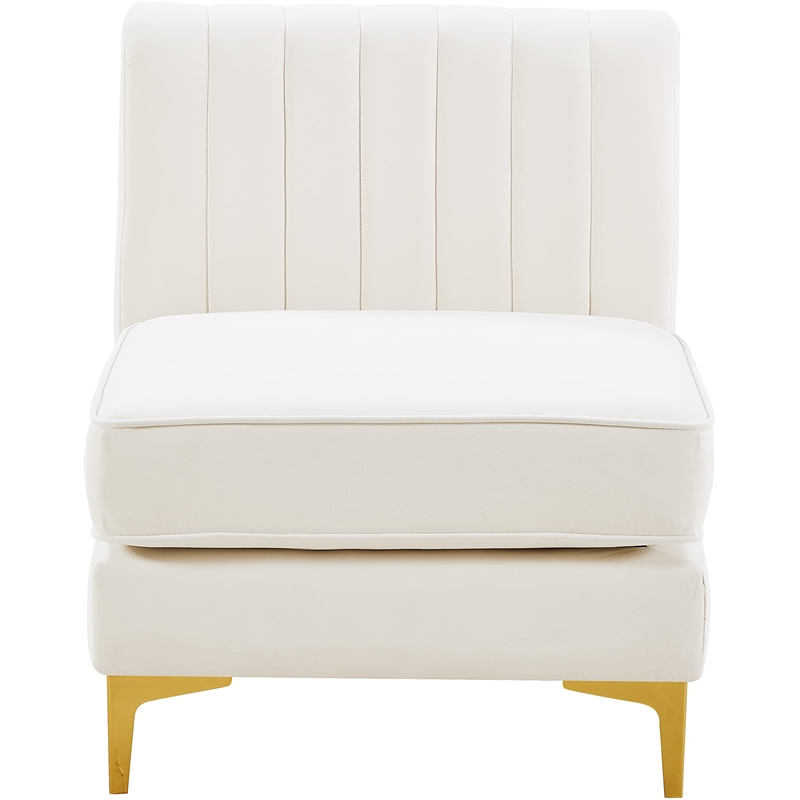 Maklaine Contemporary Velvet Armless Chair with Deep Channel Tufting in Cream