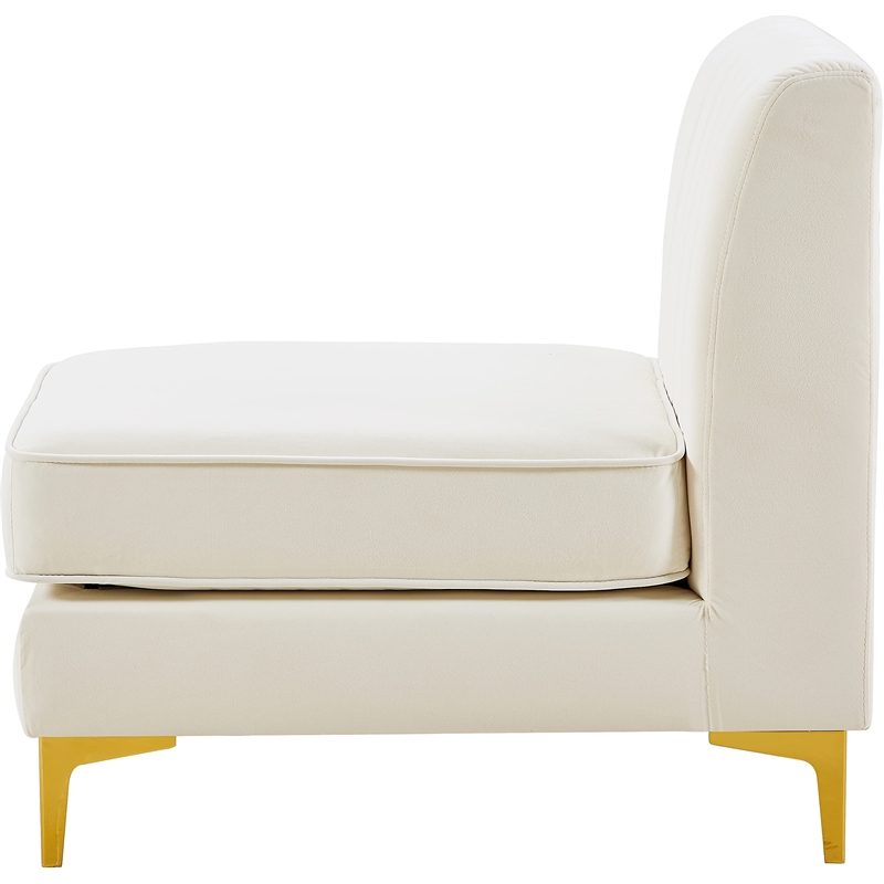 Maklaine Contemporary Velvet Armless Chair with Deep Channel Tufting in Cream