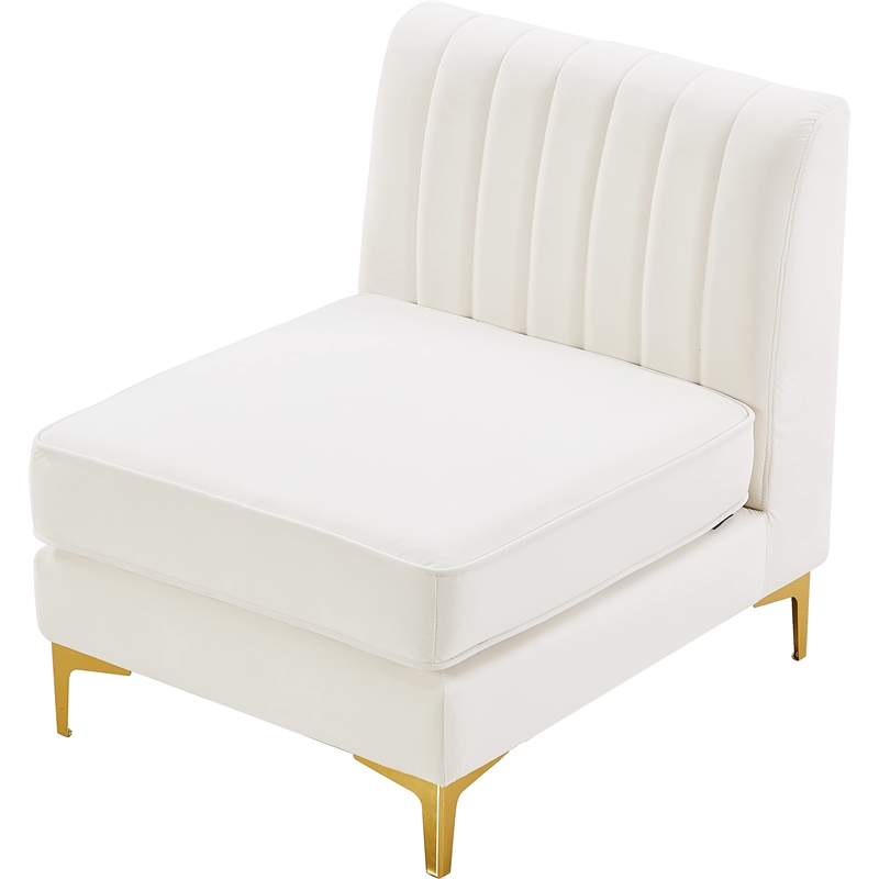 Maklaine Contemporary Velvet Armless Chair with Deep Channel Tufting in Cream