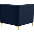 Maklaine Velvet Navy Corner Chair Rectangular Deep Channel Tufting 33.5