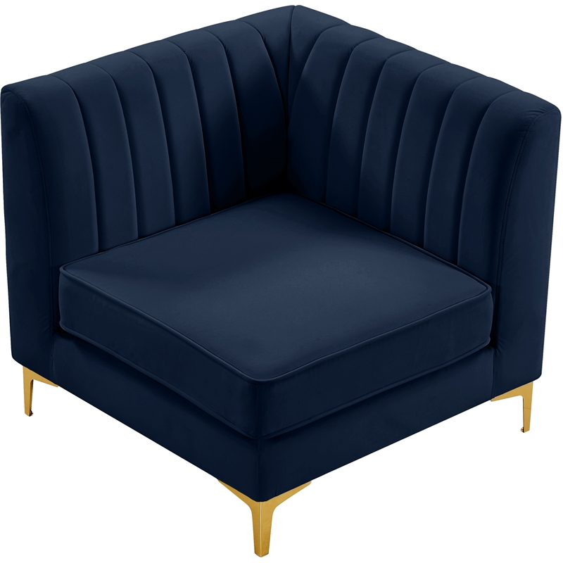 Maklaine Velvet Navy Corner Chair Rectangular Deep Channel Tufting 33.5