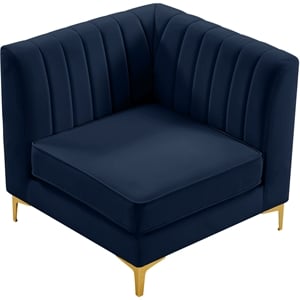 Maklaine Velvet Navy Corner Chair Rectangular Deep Channel Tufting 33.5&quotW x 33.5&quotD Assembled