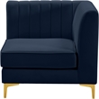 Maklaine Velvet Navy Corner Chair Rectangular Deep Channel Tufting 33.5