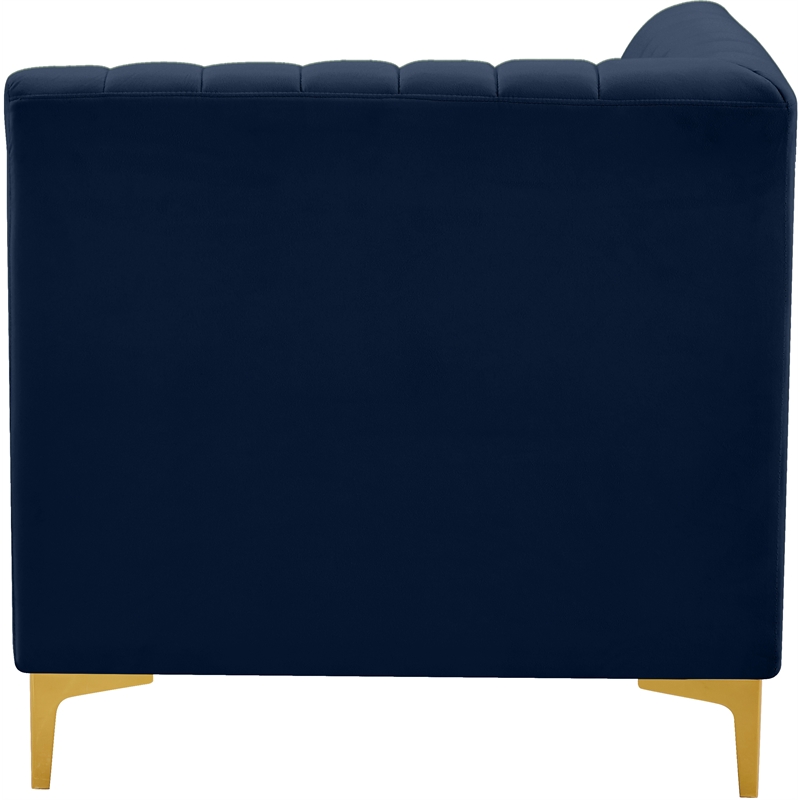 Maklaine Velvet Navy Corner Chair Rectangular Deep Channel Tufting 33.5