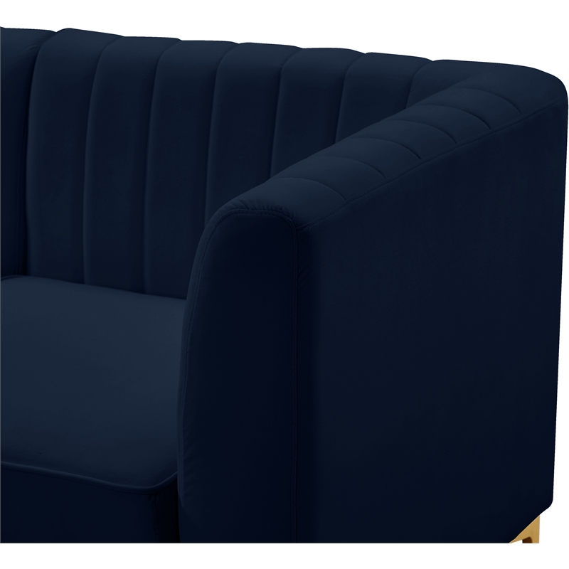 Maklaine Velvet Navy Corner Chair Rectangular Deep Channel Tufting 33.5