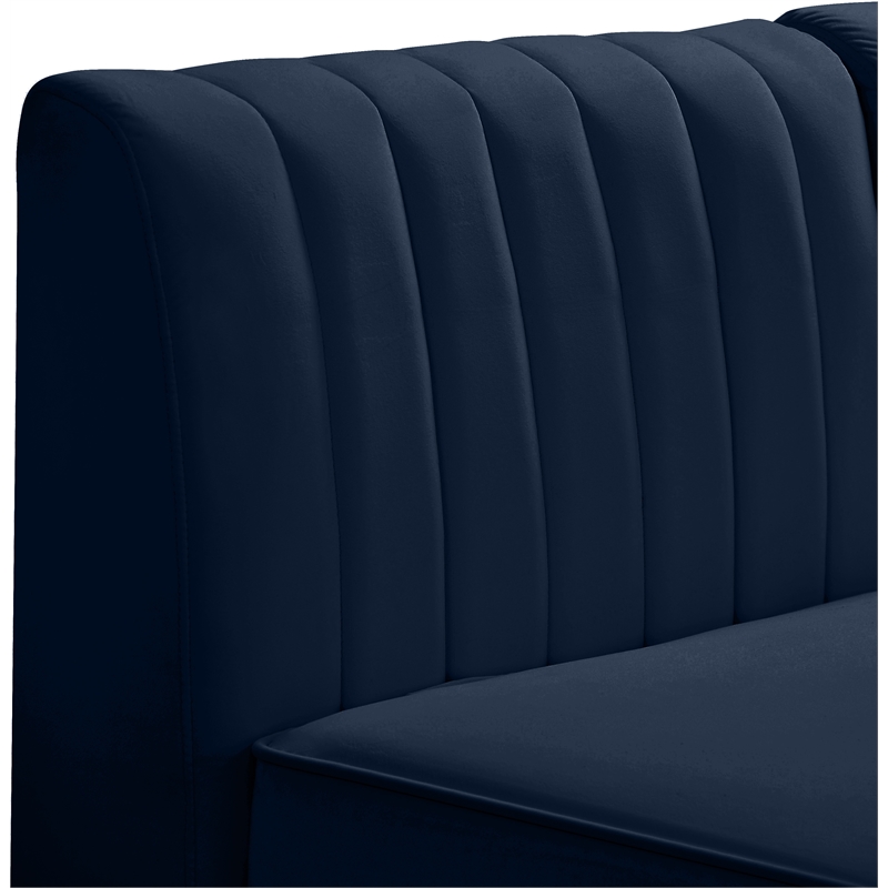 Maklaine Velvet Navy Corner Chair Rectangular Deep Channel Tufting 33.5