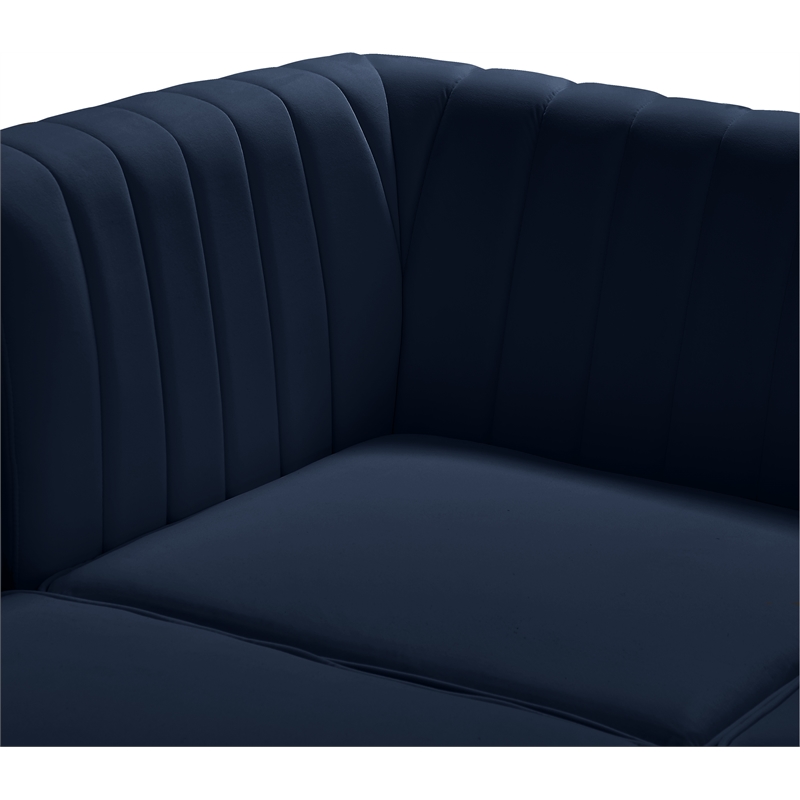 Maklaine Velvet Navy Corner Chair Rectangular Deep Channel Tufting 33.5