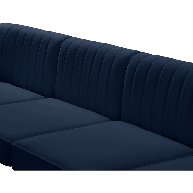 Maklaine Velvet Navy Corner Chair Rectangular Deep Channel Tufting 33.5