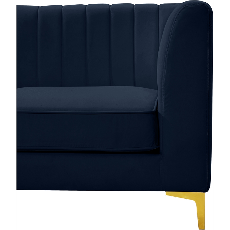 Maklaine Velvet Navy Corner Chair Rectangular Deep Channel Tufting 33.5