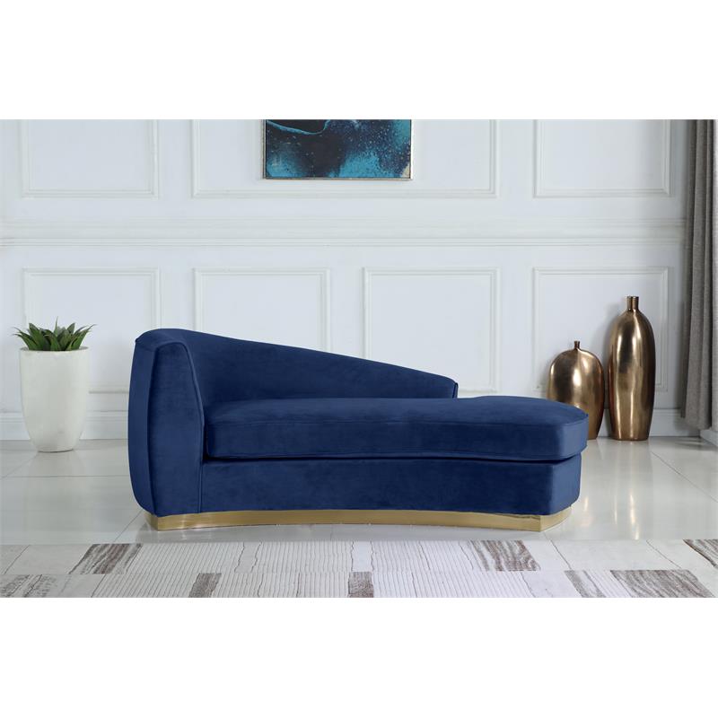 Maklaine Contemporary Curved Back Velvet Chaise in Navy and Gold