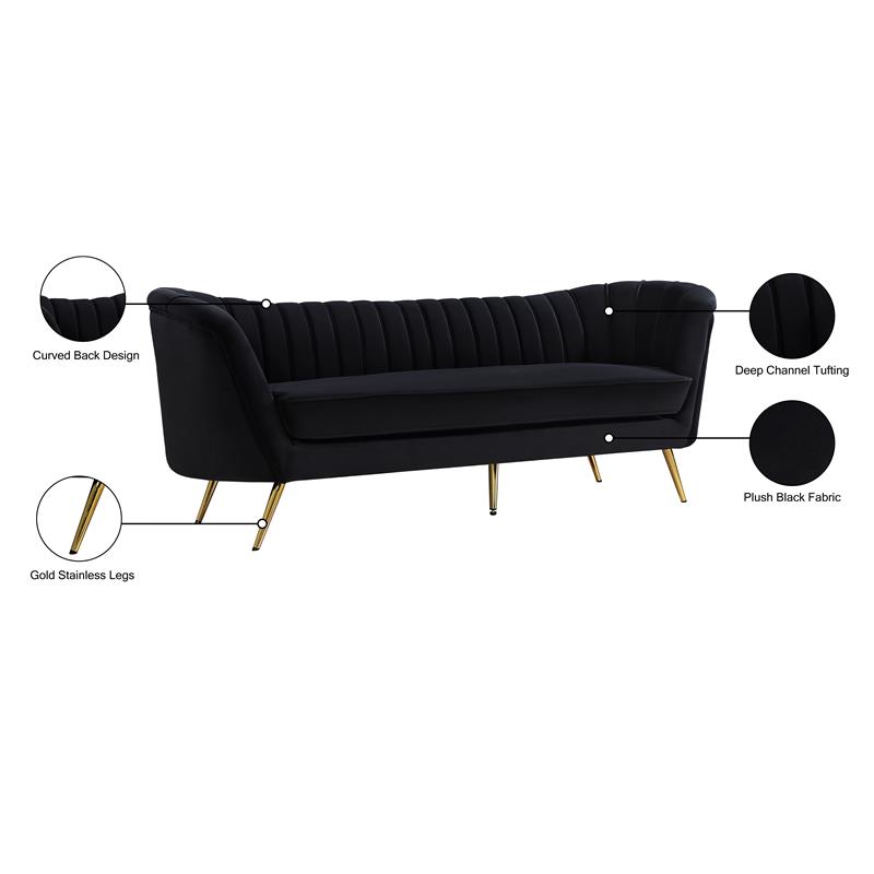 Maklaine Contemporary Upholstery Velvet Sofa in Black