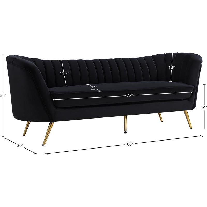 Maklaine Contemporary Upholstery Velvet Sofa in Black