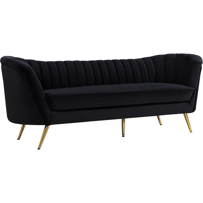Maklaine Contemporary Upholstery Velvet Sofa in Black