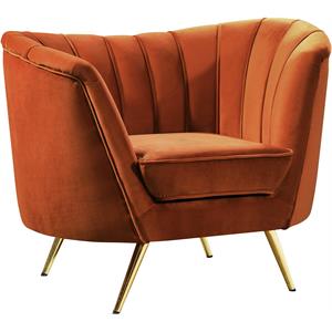 Maklaine Contemporary Velvet Accent Chair in Cognac and Gold