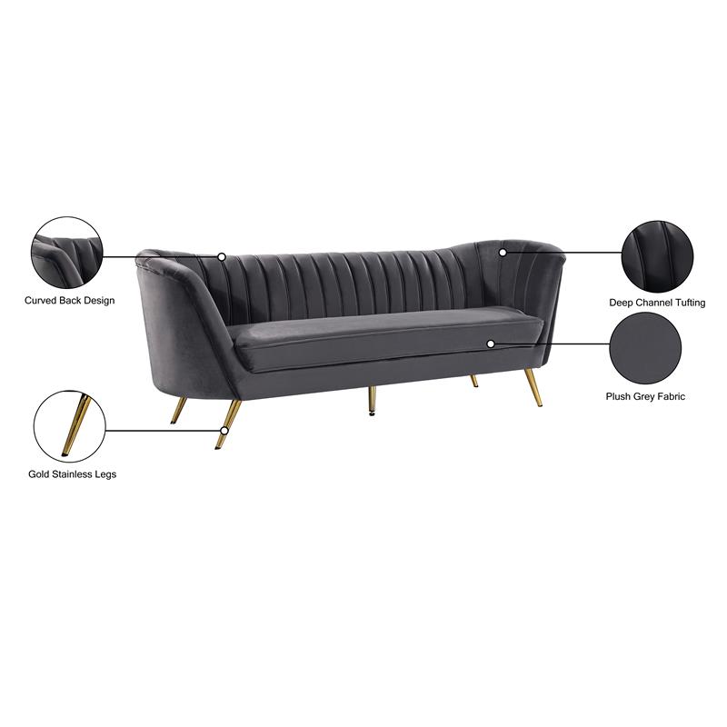 Maklaine Contemporary Upholstery Velvet Sofa in Gray