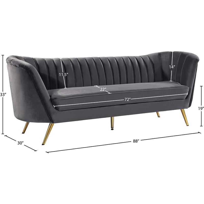 Maklaine Contemporary Upholstery Velvet Sofa in Gray