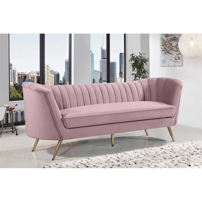 Maklaine Contemporary Upholstery Velvet Sofa in Pink