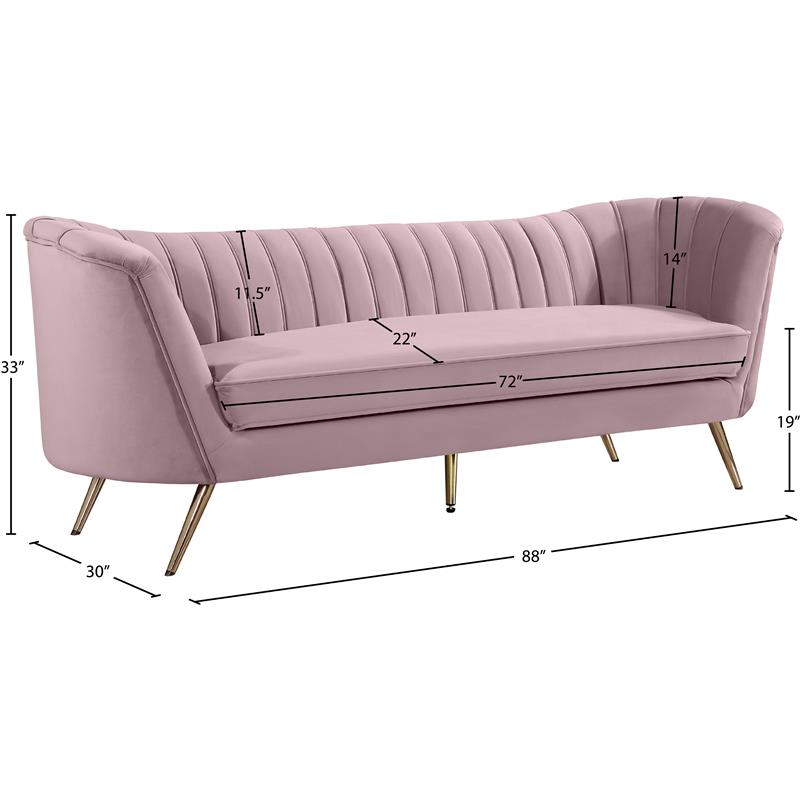 Maklaine Contemporary Upholstery Velvet Sofa in Pink