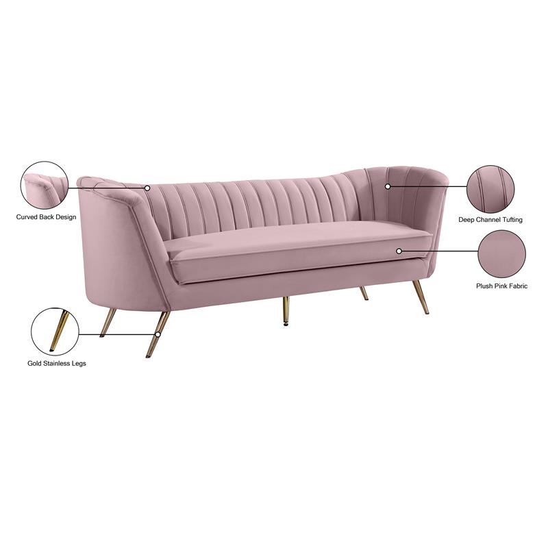 Maklaine Contemporary Upholstery Velvet Sofa in Pink