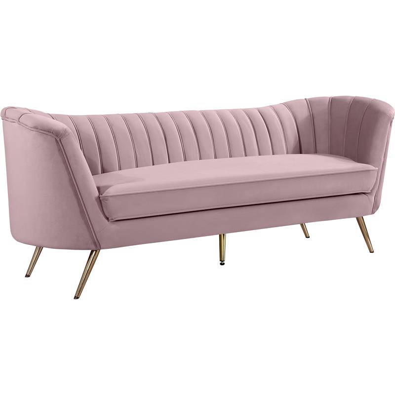 Maklaine Contemporary Upholstery Velvet Sofa in Pink