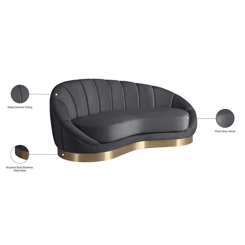 Maklaine Contemporary Upholstery Gray Velvet Chaise