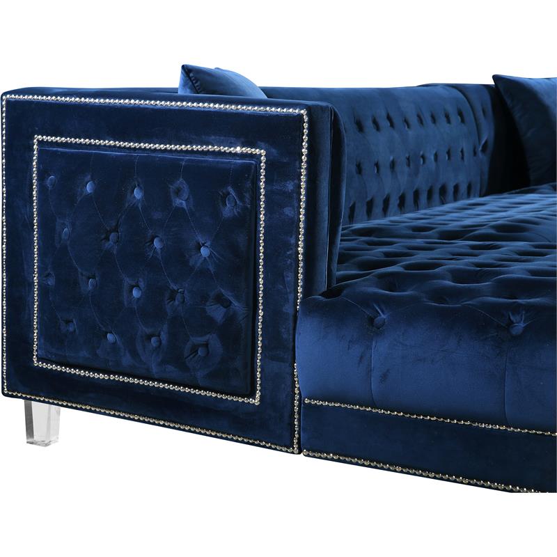 Maklaine Contemporary 3pc Velvet Sectional in Navy
