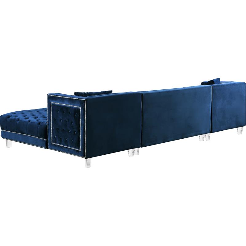Maklaine Contemporary 3pc Velvet Sectional in Navy