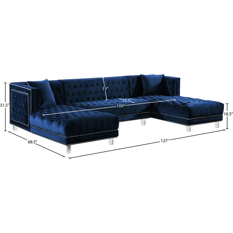 Maklaine Contemporary 3pc Velvet Sectional in Navy
