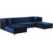 Maklaine Contemporary 3pc Velvet Sectional in Navy