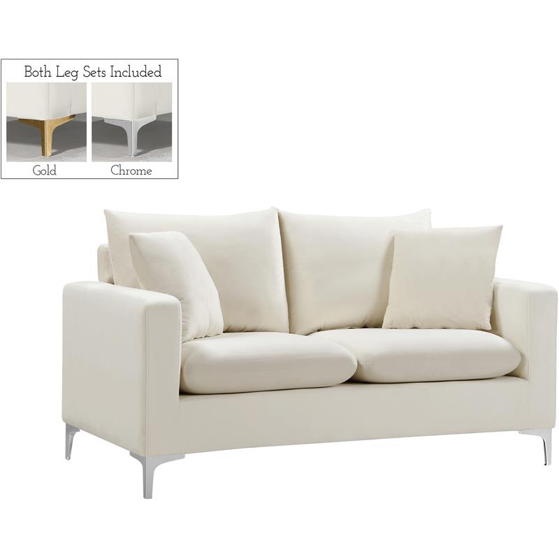 Maklaine Contemporary Upholstery Cream Velvet Loveseat