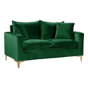 Maklaine Contemporary Velvet Loveseat in Green