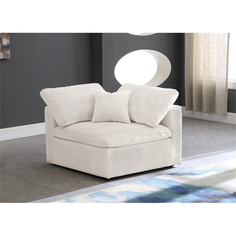 Maklaine Contemporary Velvet Modular Corner Chair in Soft Cream