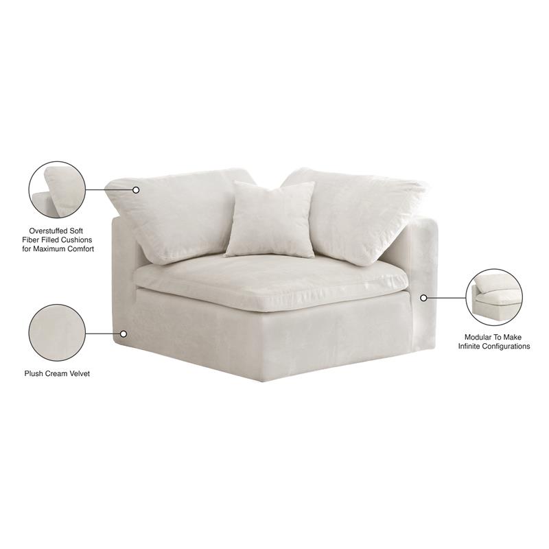 Maklaine Contemporary Velvet Modular Corner Chair in Soft Cream