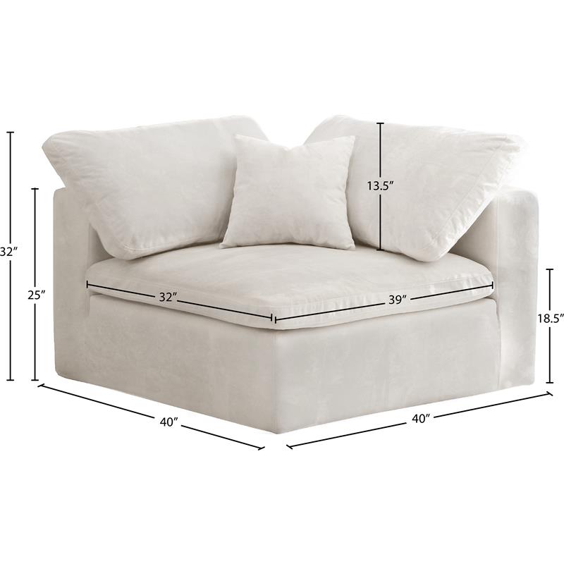 Maklaine Contemporary Velvet Modular Corner Chair in Soft Cream