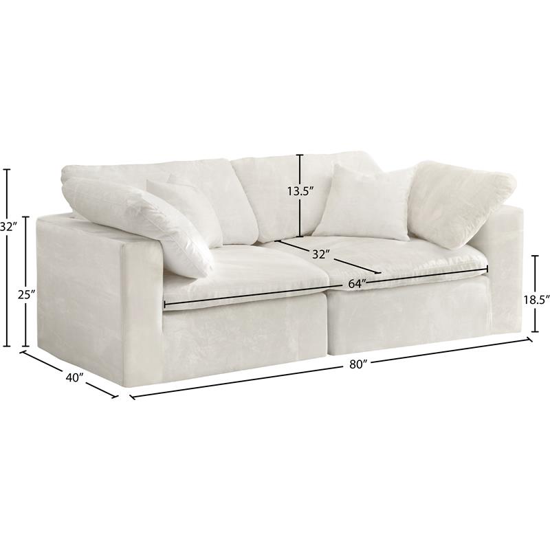 Maklaine Contemporary Cream Velvet Modular 2 Piece Loveseat