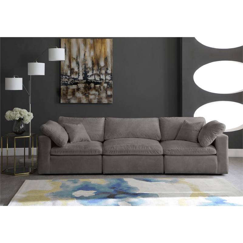 Maklaine Contemporary Gray Velvet Modular 3 Piece Sofa