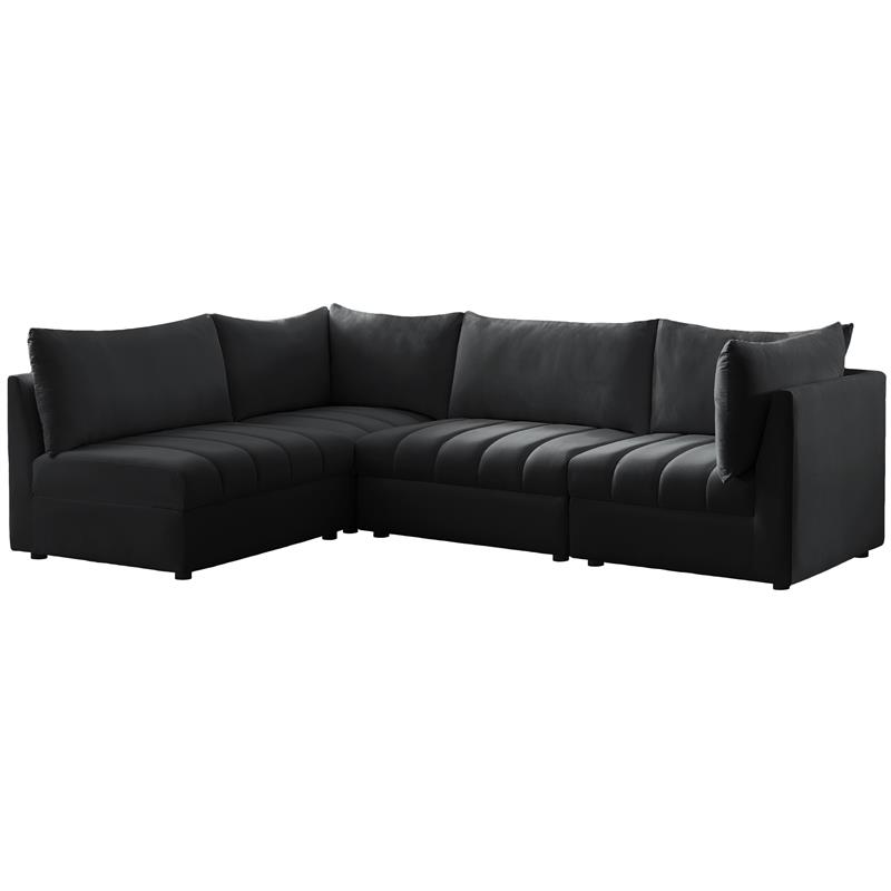 Maklaine Contemporary Black Velvet Modular Sectional