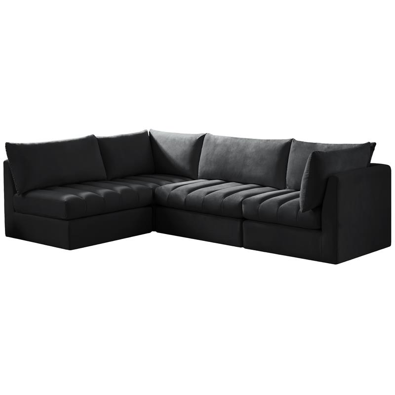 Maklaine Contemporary Black Velvet Modular Sectional