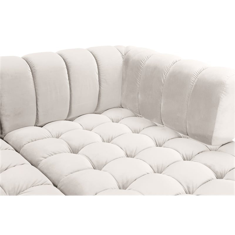 Maklaine 3-Piece Contemporary Velvet Sectional in Soft White