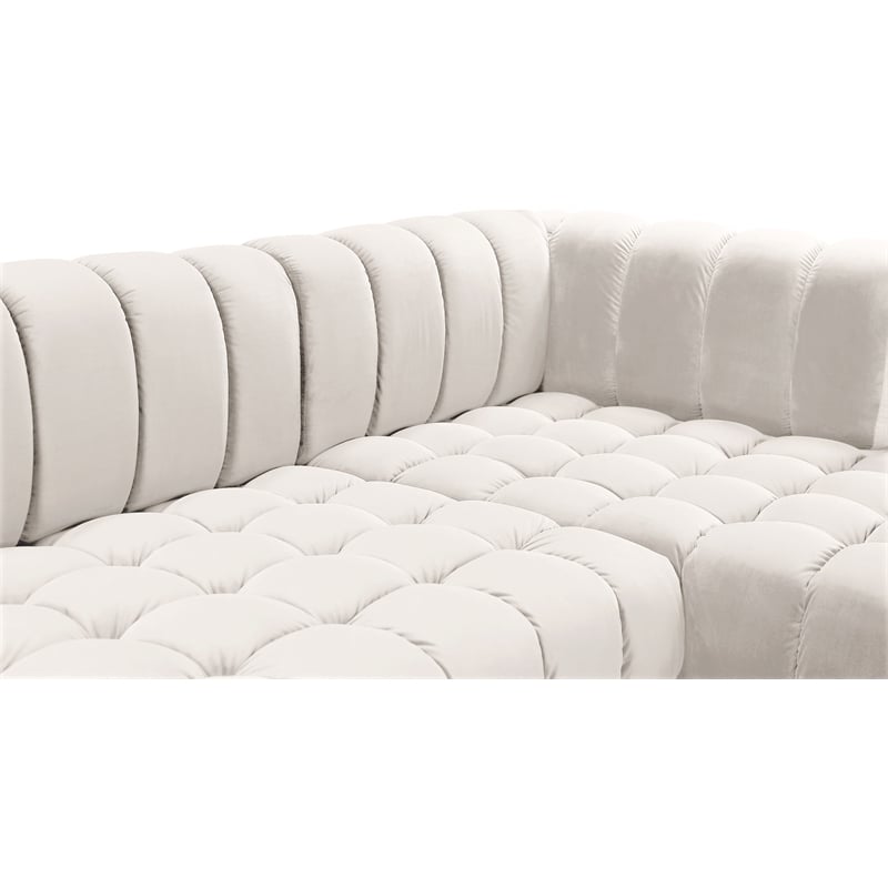 Maklaine 3-Piece Contemporary Velvet Sectional in Soft White