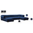 Maklaine 3-Piece Contemporary Velvet Sectional with Metal Legs in Soft Navy