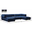 Maklaine 3-Piece Contemporary Velvet Sectional with Metal Legs in Soft Navy