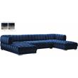 Maklaine 3-Piece Contemporary Velvet Sectional with Metal Legs in Soft Navy