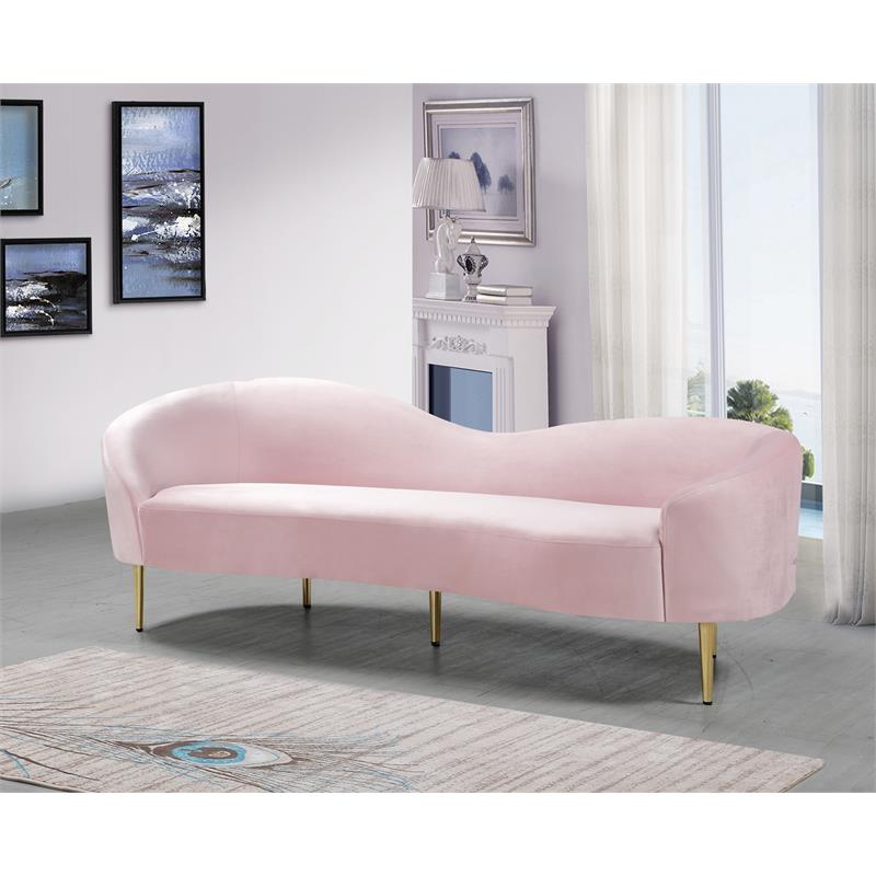 Maklaine Contemporary Upholstery Velvet Sofa in Pink