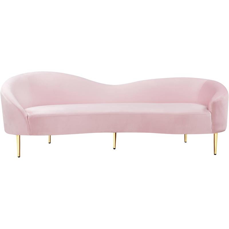 Maklaine Contemporary Upholstery Velvet Sofa in Pink