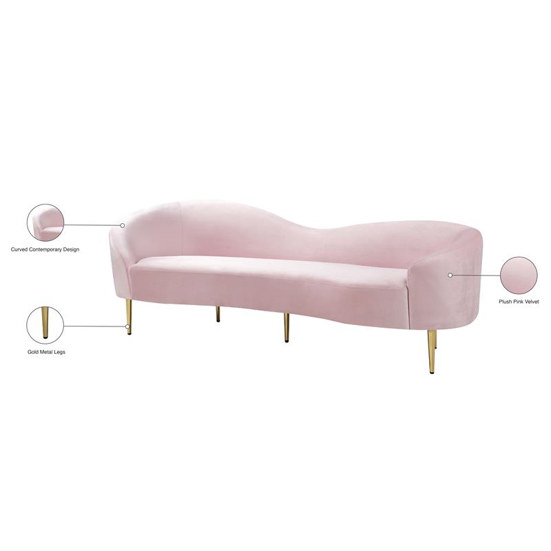 Maklaine Contemporary Upholstery Velvet Sofa in Pink